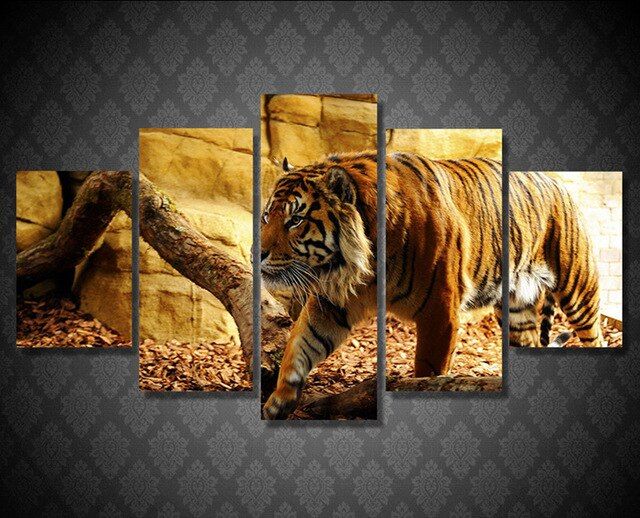 5 pieces set dinding lukisan kaligrafi harimau hewan wall art print